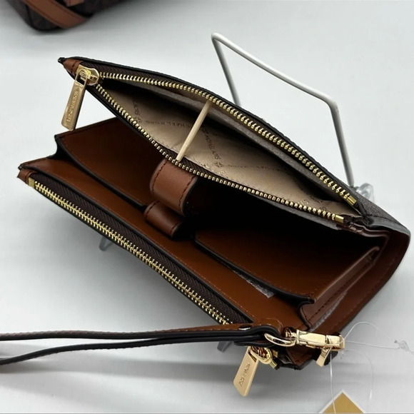 Michael Kors Medium Jaycee Zip Packet Backpack &Double Zip Wallet Wristlet Brown - Picture 14 of 16